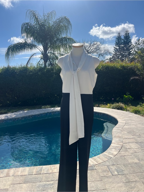 Ann Taylor Pants - Ann Taylor Black and White Sleeveless Tie-Neck Jumpsuit